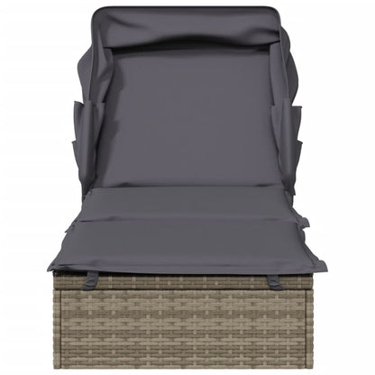 Sunbed with Foldable Roof Gray 83.9"x24.8"x38.2" Poly Rattan