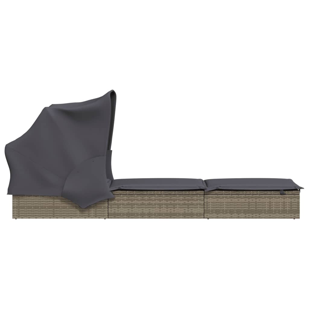 Sunbed with Foldable Roof Gray 83.9"x24.8"x38.2" Poly Rattan