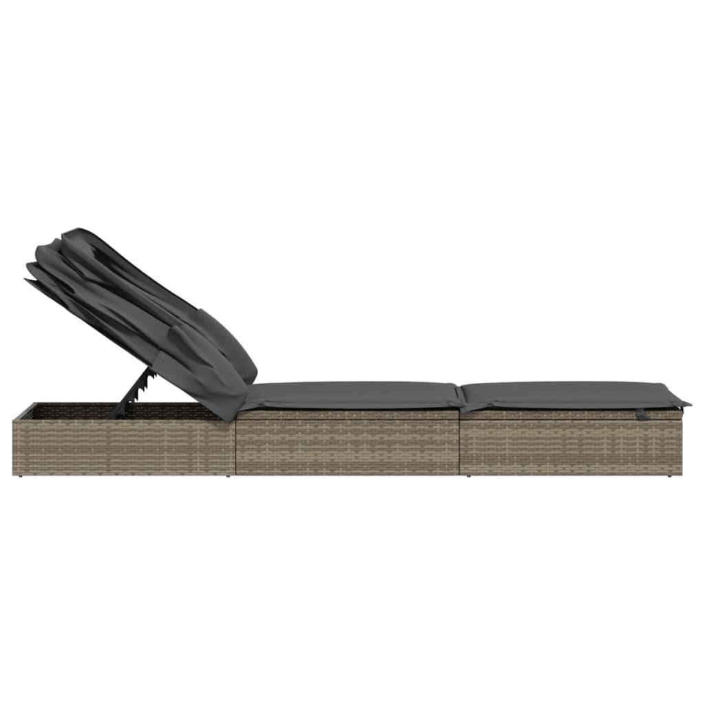 Sunbed with Foldable Roof Gray 83.9"x24.8"x38.2" Poly Rattan