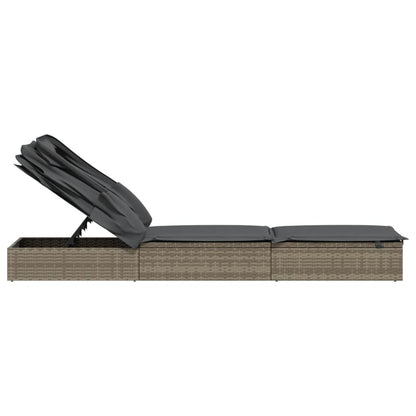 Sunbed with Foldable Roof Gray 83.9"x24.8"x38.2" Poly Rattan
