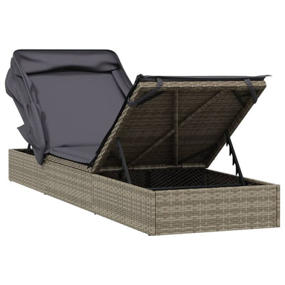 Sunbed with Foldable Roof Gray 83.9"x24.8"x38.2" Poly Rattan
