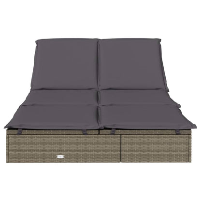 2-Person Sunbed with Cushions Gray Poly Rattan