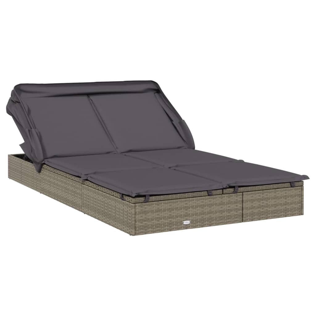 2-Person Sunbed with Foldable Roof Gray 83.9"x46.5"x38.2" Poly Rattan