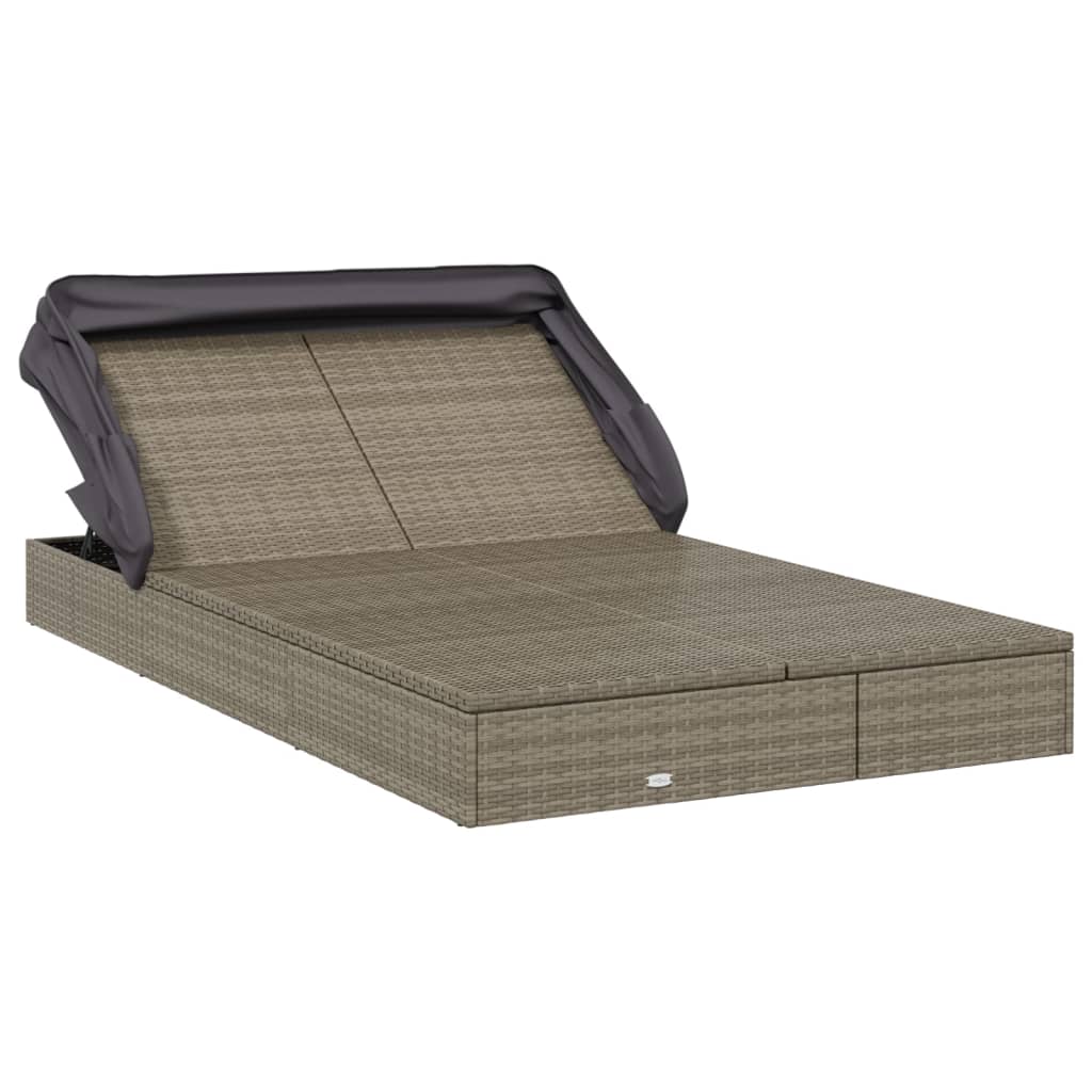 2-Person Sunbed with Foldable Roof Gray 83.9"x46.5"x38.2" Poly Rattan