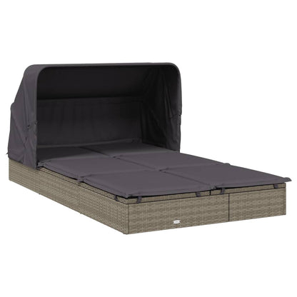 2-Person Sunbed with Foldable Roof Gray 83.9"x46.5"x38.2" Poly Rattan