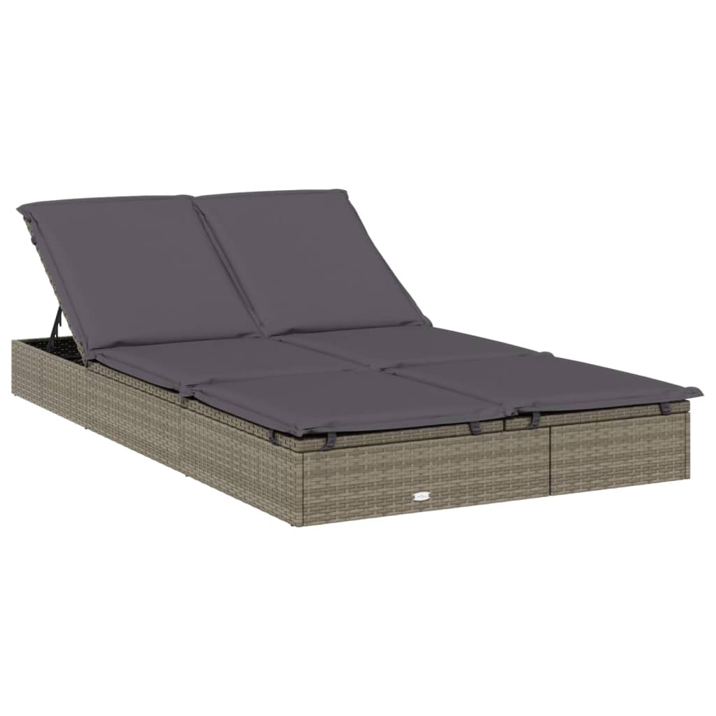2-Person Sunbed with Foldable Roof Gray 83.9"x46.5"x38.2" Poly Rattan