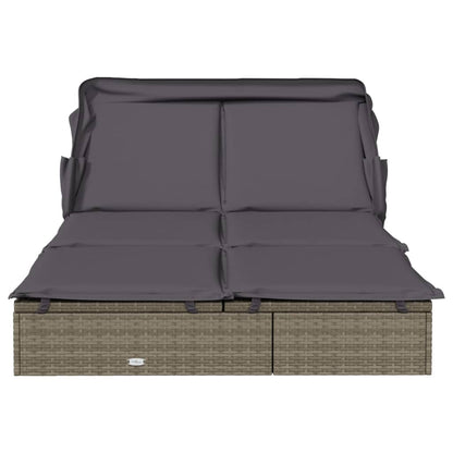 2-Person Sunbed with Foldable Roof Gray 83.9"x46.5"x38.2" Poly Rattan