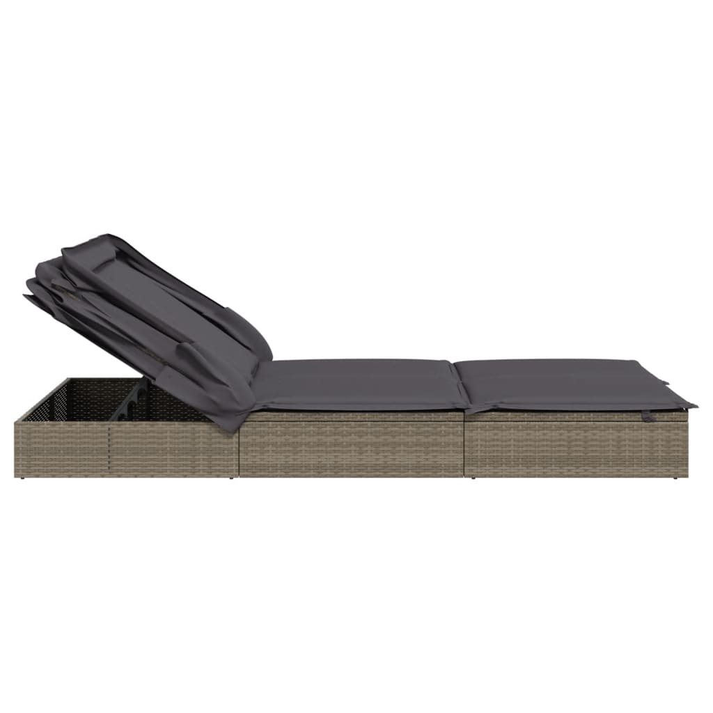 2-Person Sunbed with Foldable Roof Gray 83.9"x46.5"x38.2" Poly Rattan