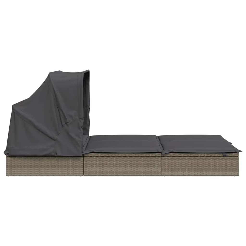 2-Person Sunbed with Foldable Roof Gray 83.9"x46.5"x38.2" Poly Rattan