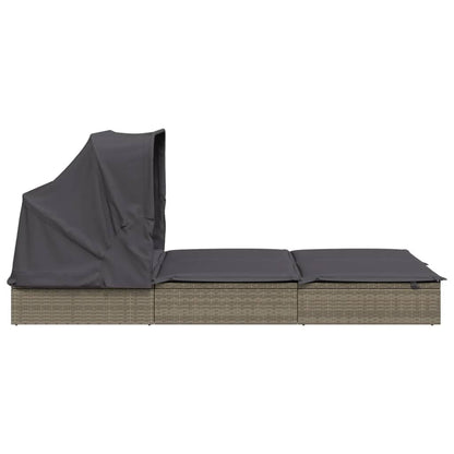 2-Person Sunbed with Foldable Roof Gray 83.9"x46.5"x38.2" Poly Rattan