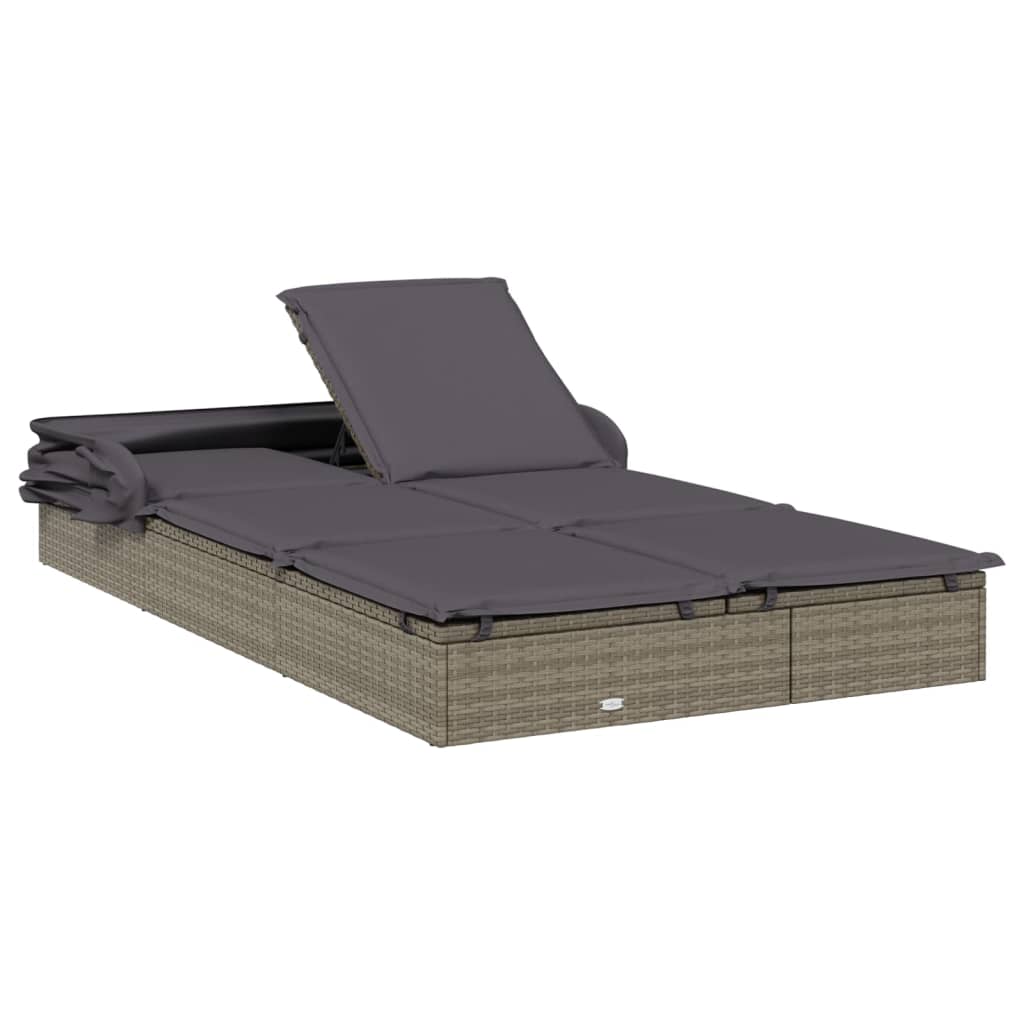 2-Person Sunbed with Foldable Roof Gray 83.9"x46.5"x38.2" Poly Rattan
