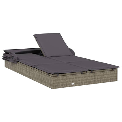 2-Person Sunbed with Foldable Roof Gray 83.9"x46.5"x38.2" Poly Rattan