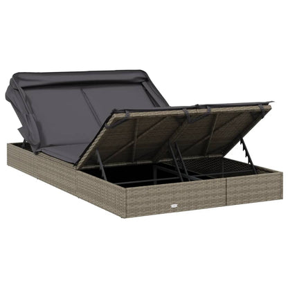 2-Person Sunbed with Foldable Roof Gray 83.9"x46.5"x38.2" Poly Rattan