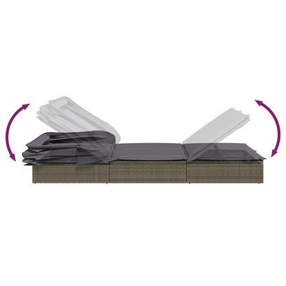 2-Person Sunbed with Foldable Roof Gray 83.9"x46.5"x38.2" Poly Rattan