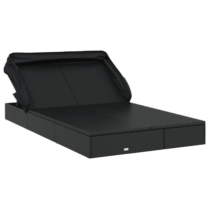 2-Person Sunbed with Foldable Roof Black 83.9"x46.5"x38.2" Poly Rattan