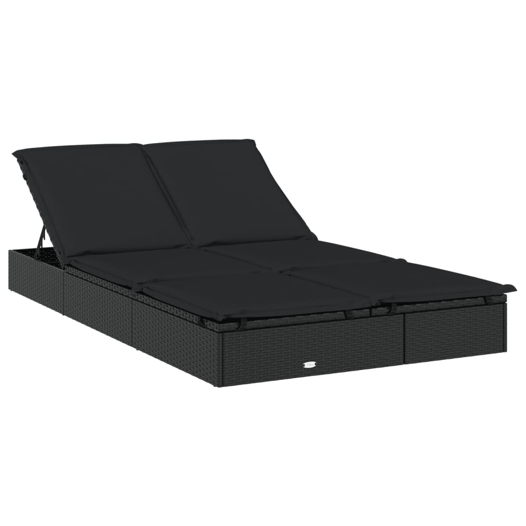 2-Person Sunbed with Foldable Roof Black 83.9"x46.5"x38.2" Poly Rattan