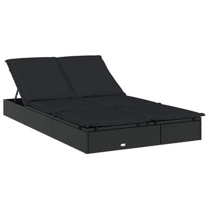 2-Person Sunbed with Foldable Roof Black 83.9"x46.5"x38.2" Poly Rattan