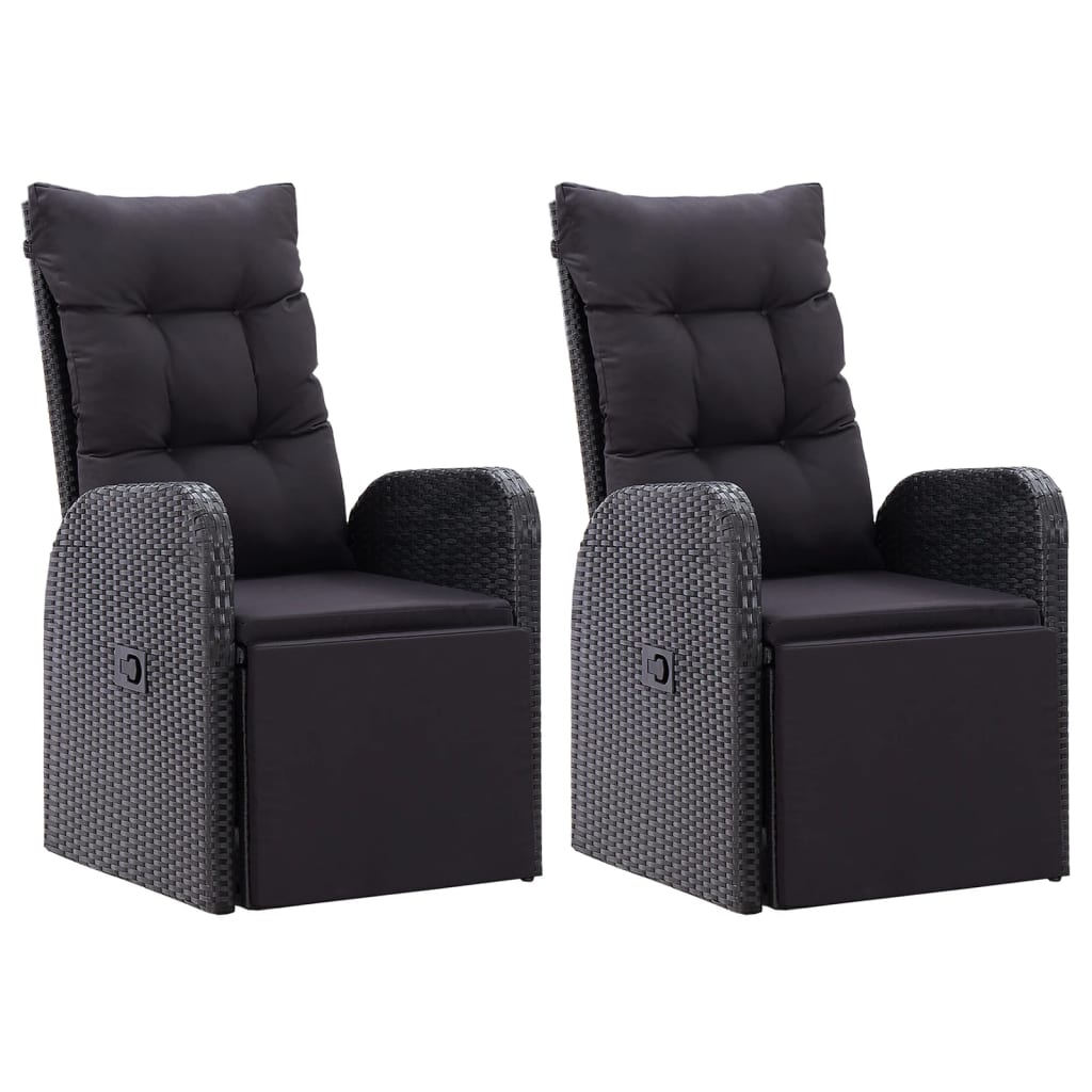 Reclining Patio Chairs with Cushions 2 pcs Black Poly Rattan