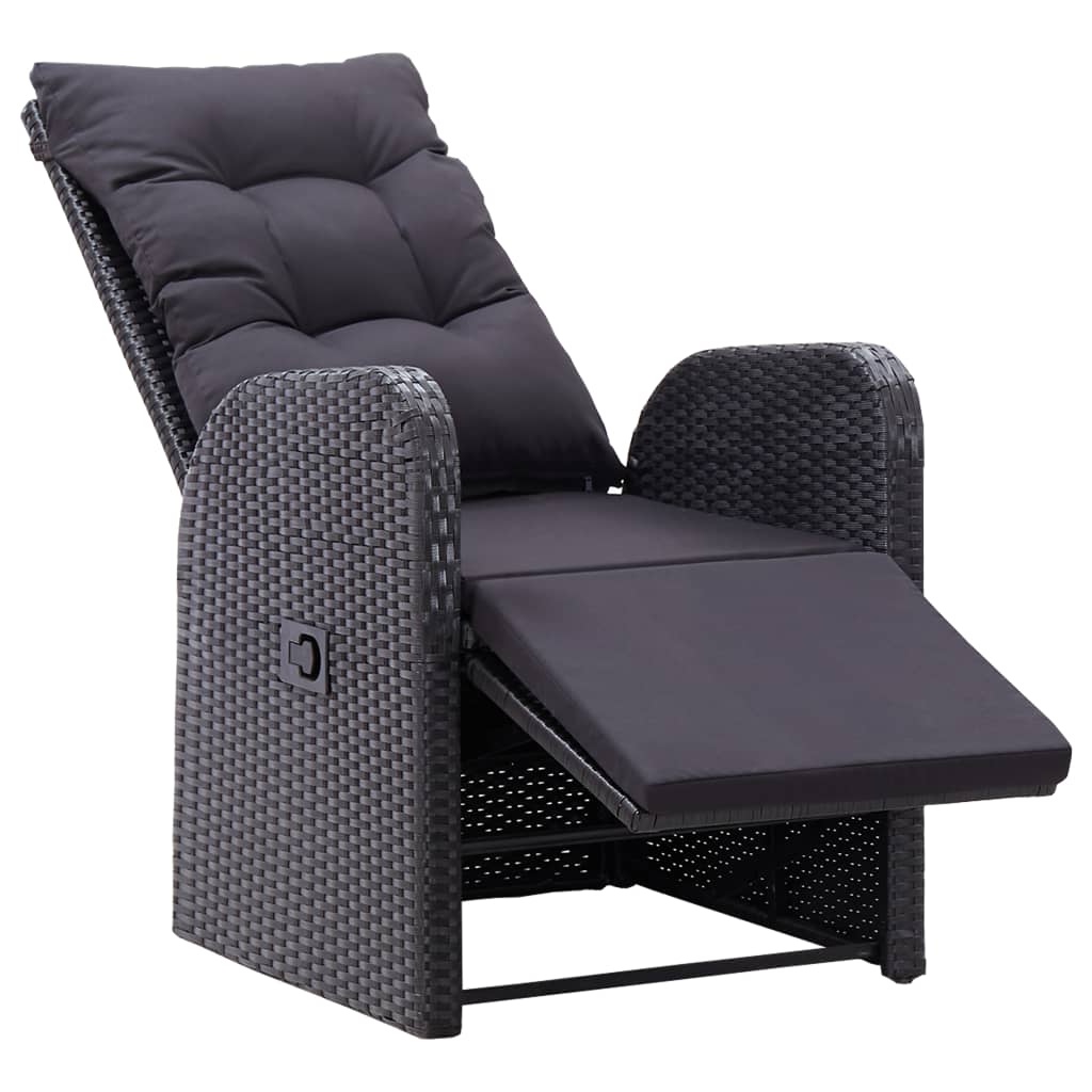 Reclining Patio Chairs with Cushions 2 pcs Black Poly Rattan