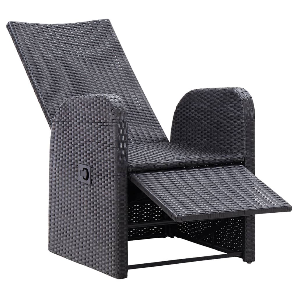 Reclining Patio Chairs with Cushions 2 pcs Black Poly Rattan