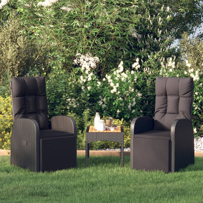 Reclining Patio Chairs with Cushions 2 pcs Black Poly Rattan