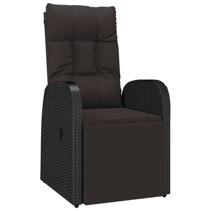 Reclining Garden Chair with Cushions Black Poly Rattan