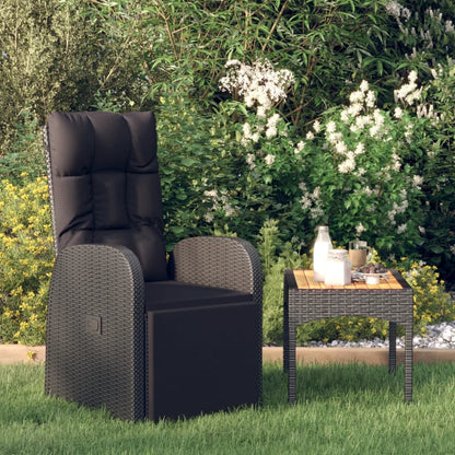 Reclining Garden Chair with Cushions Black Poly Rattan