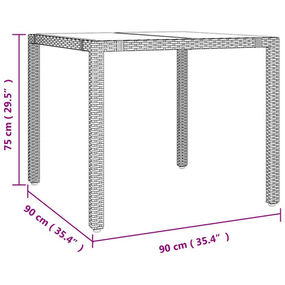 Garden Table with Glass Top Beige Poly Rattan&Tempered Glass