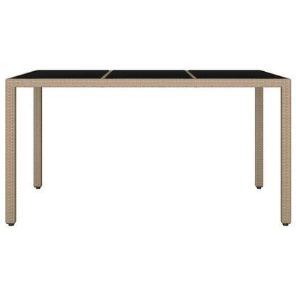 Garden Table with Glass Top Beige Poly Rattan&Tempered Glass