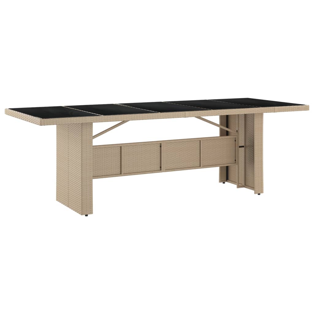 Garden Table with Glass Top Beige Poly Rattan&Tempered Glass
