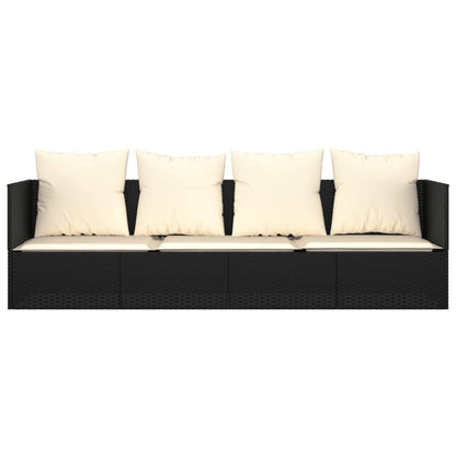 Patio Lounge Bed with Cushions Black Poly Rattan