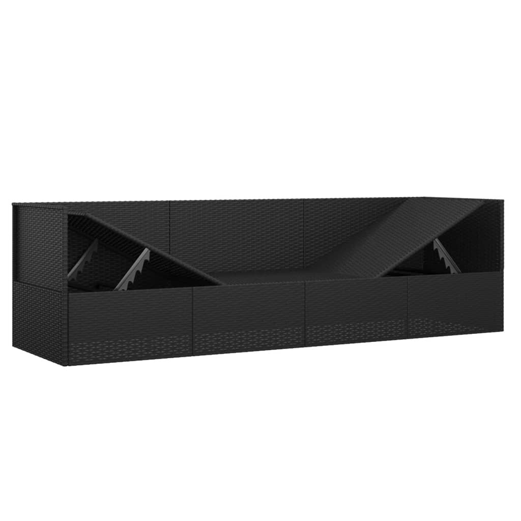 Patio Lounge Bed with Cushions Black Poly Rattan