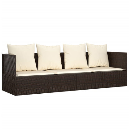 Patio Lounge Bed with Cushions Brown Poly Rattan