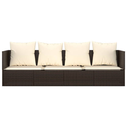 Patio Lounge Bed with Cushions Brown Poly Rattan