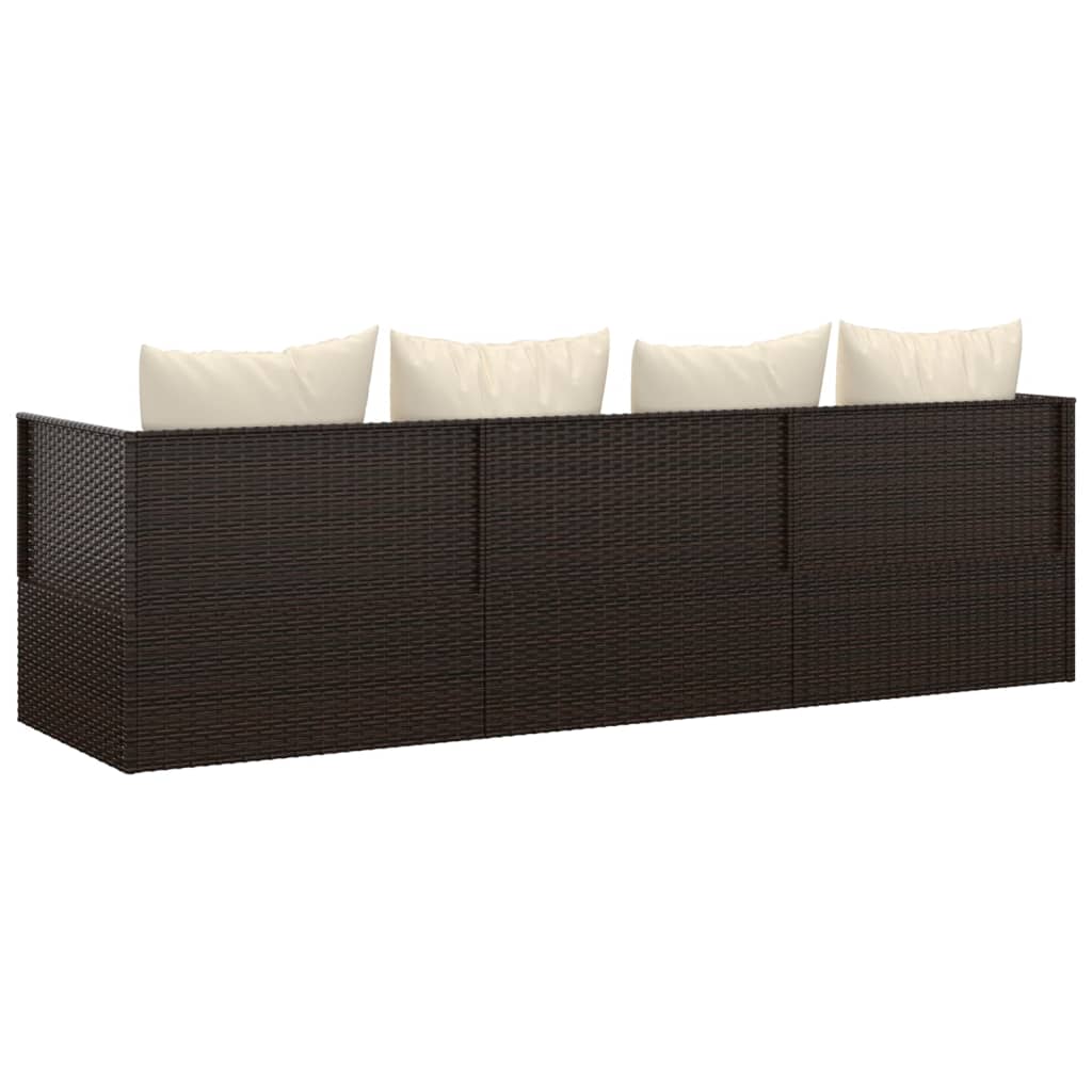 Patio Lounge Bed with Cushions Brown Poly Rattan
