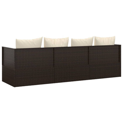 Patio Lounge Bed with Cushions Brown Poly Rattan