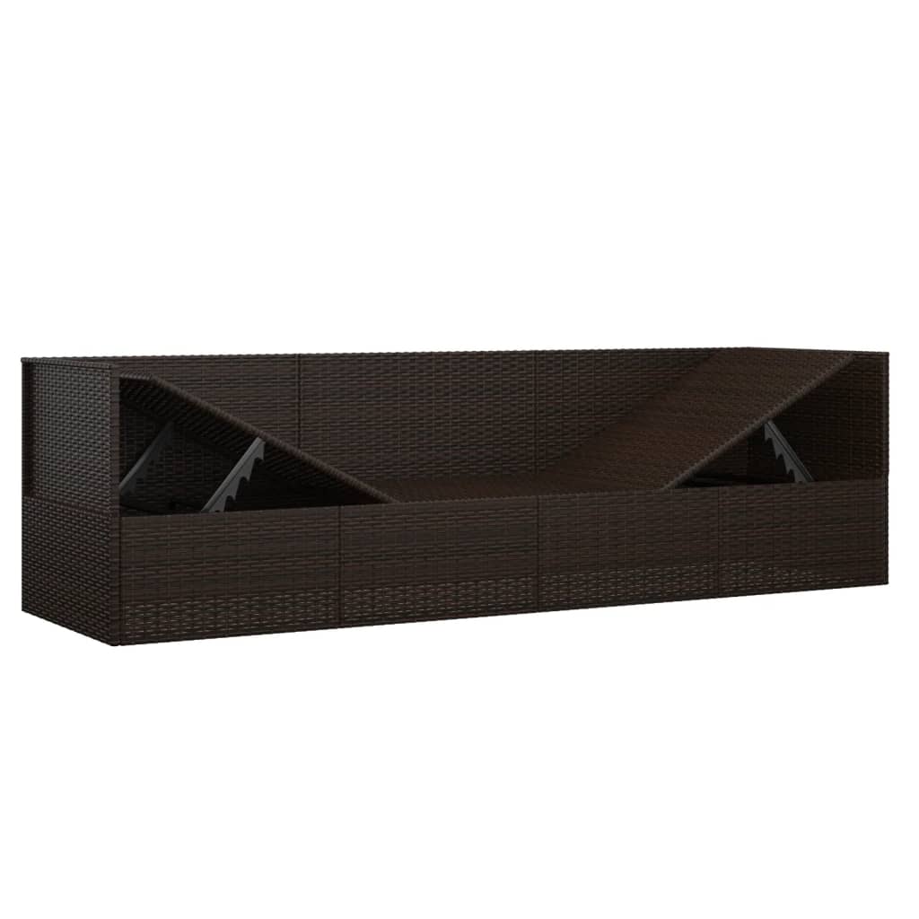 Patio Lounge Bed with Cushions Brown Poly Rattan
