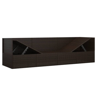 Patio Lounge Bed with Cushions Brown Poly Rattan