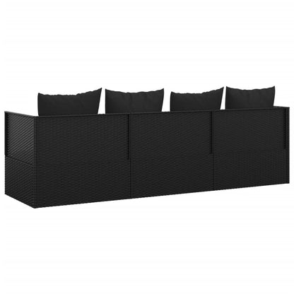 Patio Lounge Bed with Cushions Black Poly Rattan