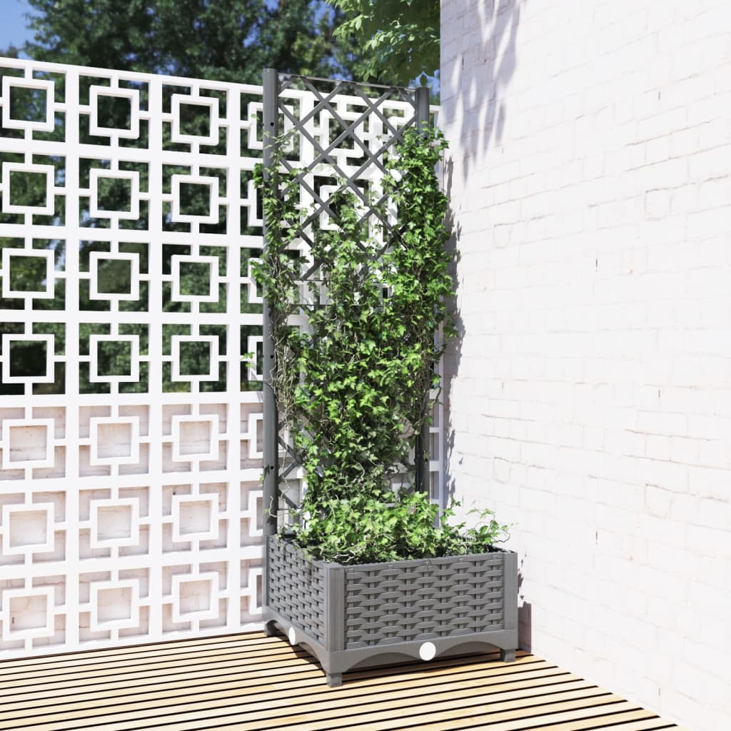 Garden Planter with Trellis Light Grey 40x40x121,5 cm PP