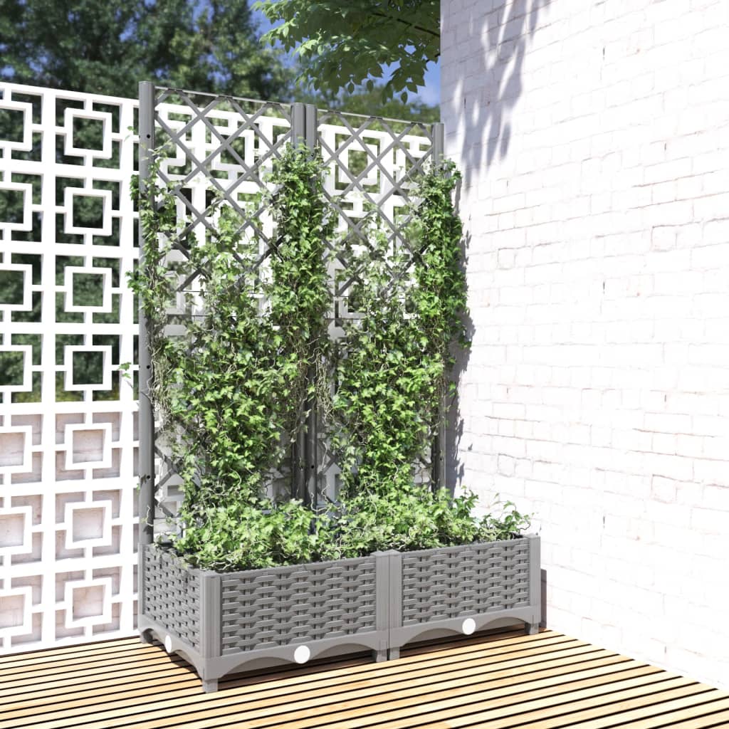 Garden Planter with Trellis Light Grey 80x40x121,5 cm PP