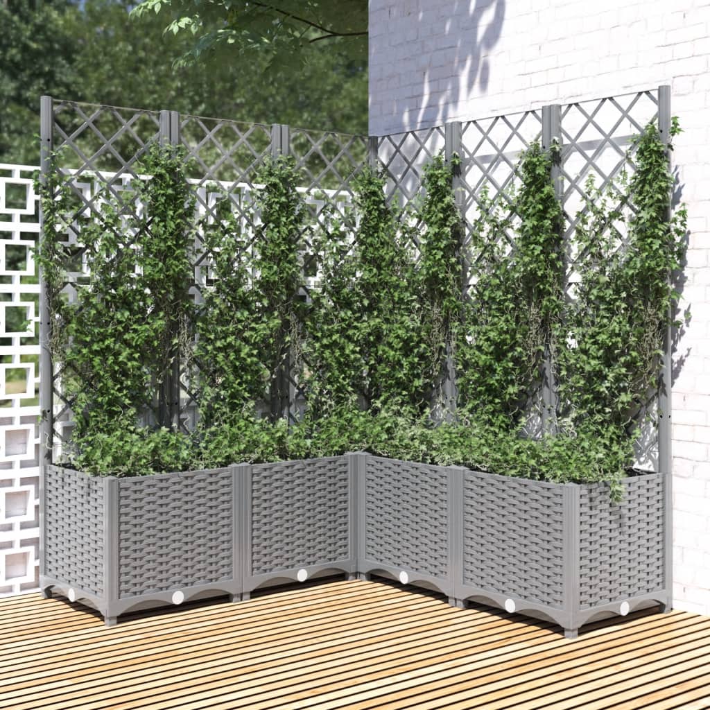 Garden Planter with Trellis Light Grey 120x120x136 cm Polypropylene