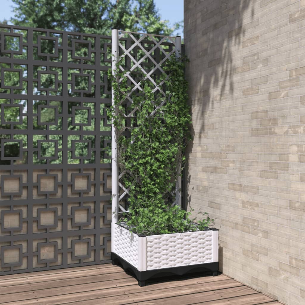 Garden Planter with Trellis White 40x40x121,5 cm PP