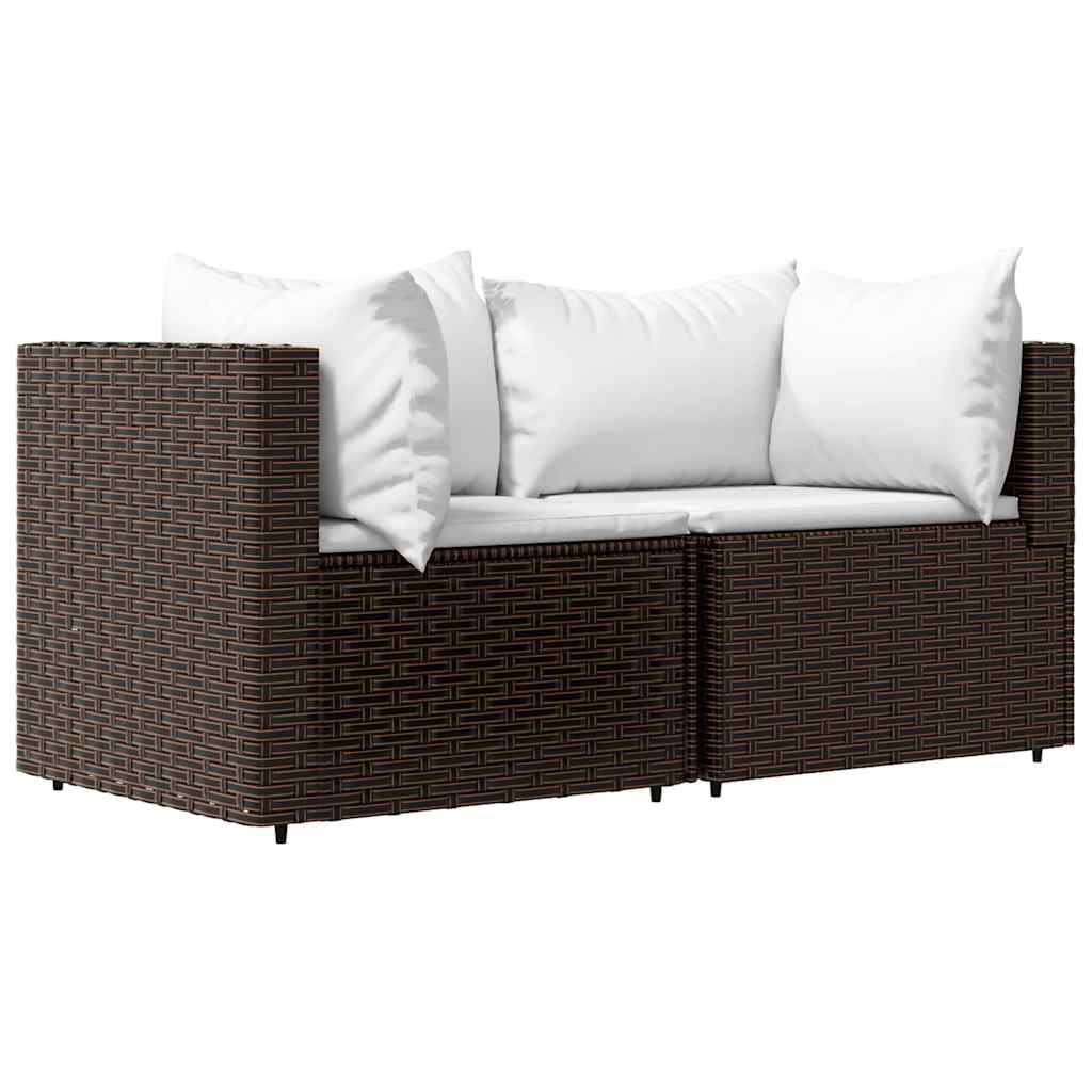 3 Piece Patio Lounge Set with Cushions Brown Poly Rattan