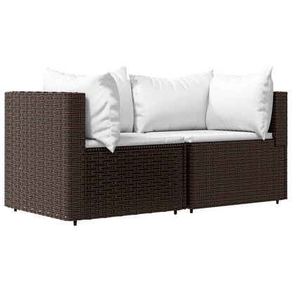 3 Piece Patio Lounge Set with Cushions Brown Poly Rattan