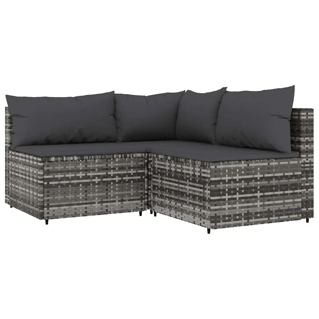 3 Piece Patio Lounge Set with Cushions Gray Poly Rattan