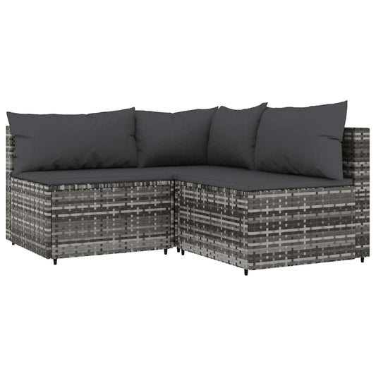 3 Piece Patio Lounge Set with Cushions Gray Poly Rattan