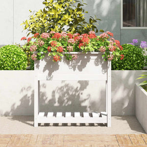 Planter with Shelf White 82.5x34.5x81 cm Solid Wood Pine