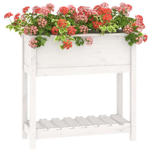 Planter with Shelf White 82.5x34.5x81 cm Solid Wood Pine