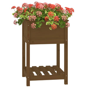 Planter with Shelf Honey Brown 54x54x81 cm Solid Wood Pine